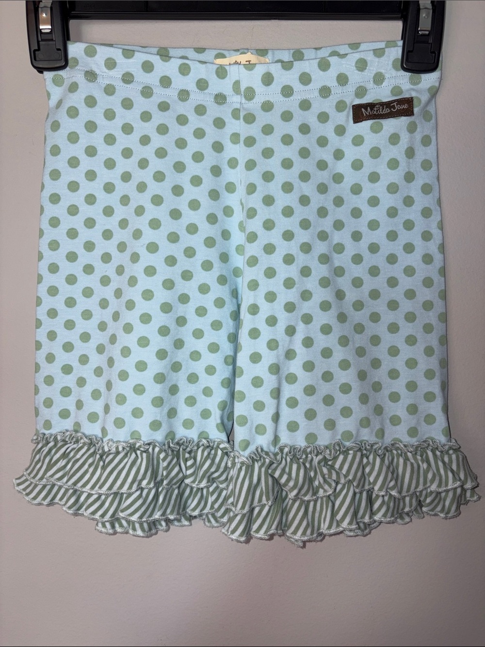 Matilda Jane Mint Polka Dot Ruffle Shorts with Sage Dots Size 12
